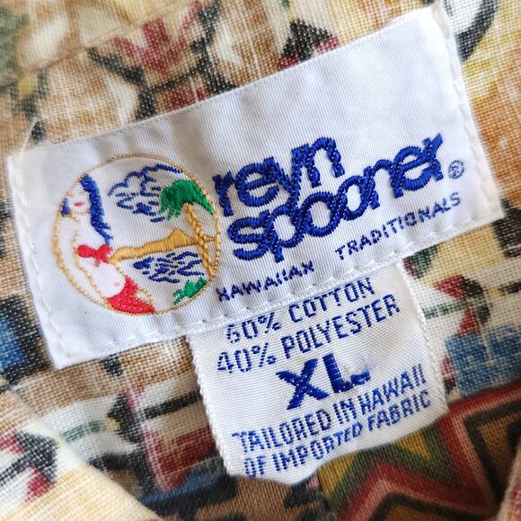REYN SPOONER vintage Hawaiian Camp button down reverse print Aztec shirt Size XL - Picture 4 of 6